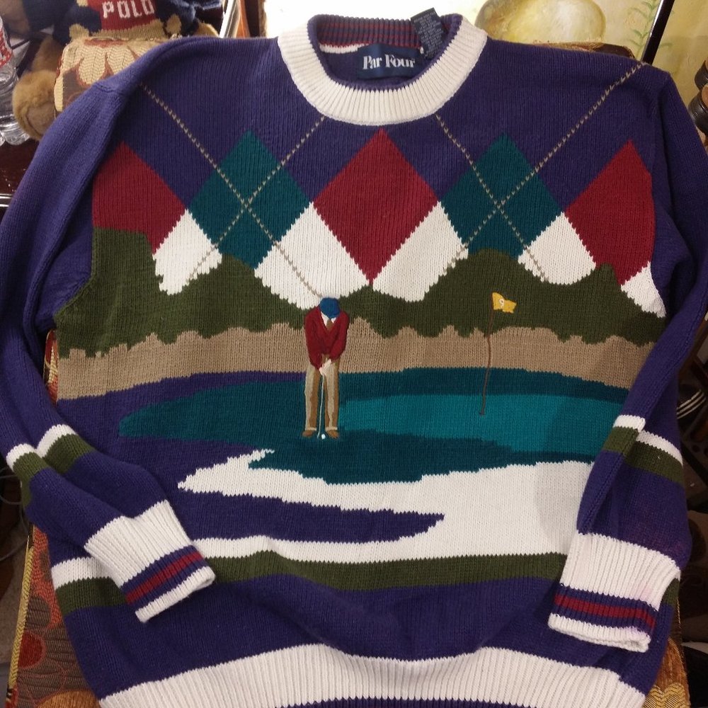 PAR FOUR Golf Course Sweater RARE Country Club Masters Caddy VTG Crewneck MENS L